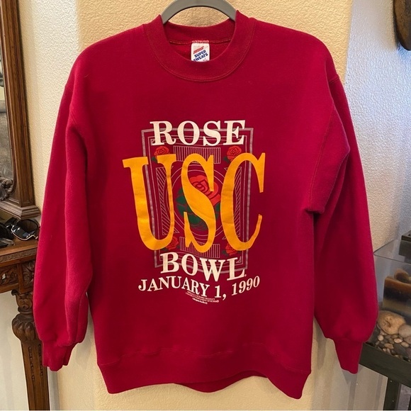 Vintage JERZEES USC Rose Bowl 1990 Graphic Red Sweatshirt-Large-Made in USA - Picture 1 of 6